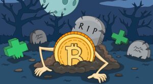 Bitcoin-Zeichen auf dem Friedhof