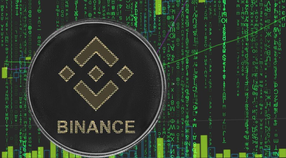 Binance Coin (BNB) vor grünem, "Matrix"-artigem Hintergrund