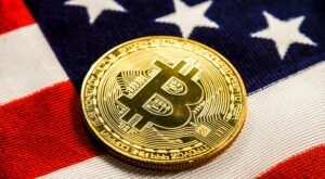 Bitcoin auf US-Flagge